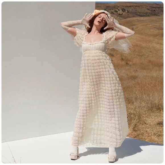 For Love & Lemons Fairytale Coquette Josey Bridal Gown Puff Sleeves Rosettes XS - Picture 1 of 16